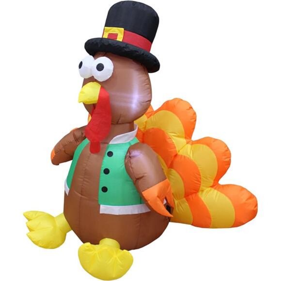4 Foot Tall Happy Thanksgiving Inflatable Turkey with Pilgrim Hat Perfect - Picture 3 of 7